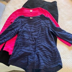 Chicos Set of 2 textured long sleeve shirts and black pants -Sz 1P